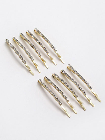 Panash Set of 10 Women Gold-Toned Embellished Bobby Pins