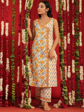 Anayna Floral Printed V-Neck Straight Pure Cotton Kurta With Trousers