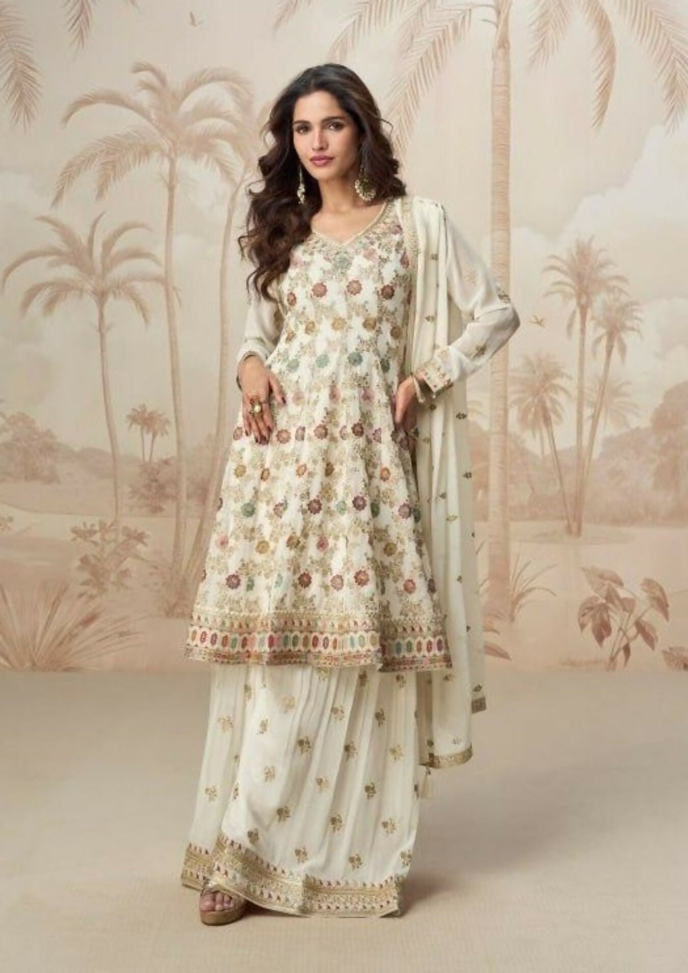 Anaita White Heavy Fox Georgette Stitched Suit with Sequence Work