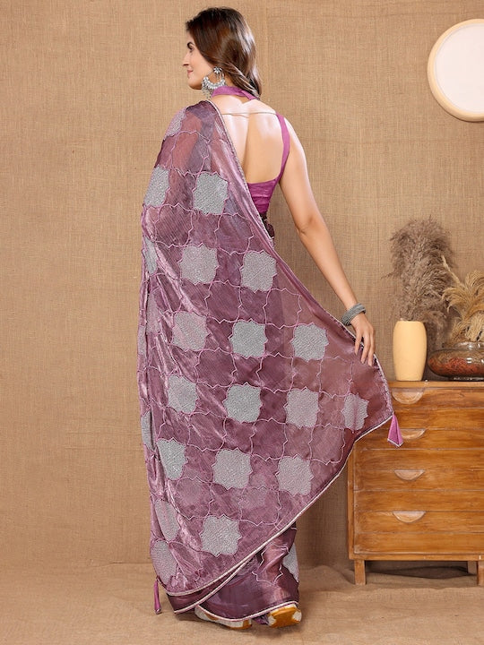 Fabmora Ethnic Motifs Embroidered Sequinned Detailed Organza Saree