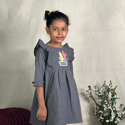 ArthLife Grey Cactus Embroidered Dress