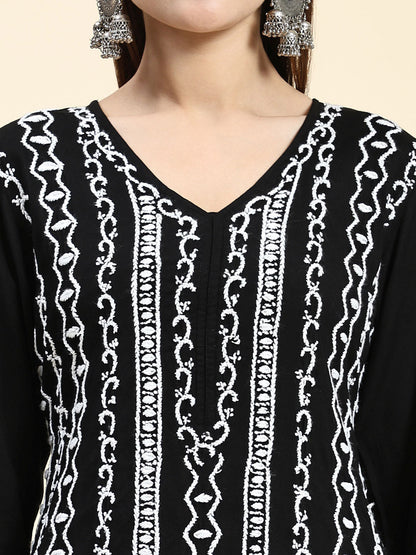 HOUSE OF KARI Ethnic Motifs Embroidered Chikankari Straight Kurta