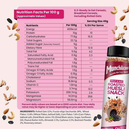 Munchilicious Muesli – Fruit & Nut Roasted Rolled Oats, Raisins, Almonds, Cashews & Peanut Butter