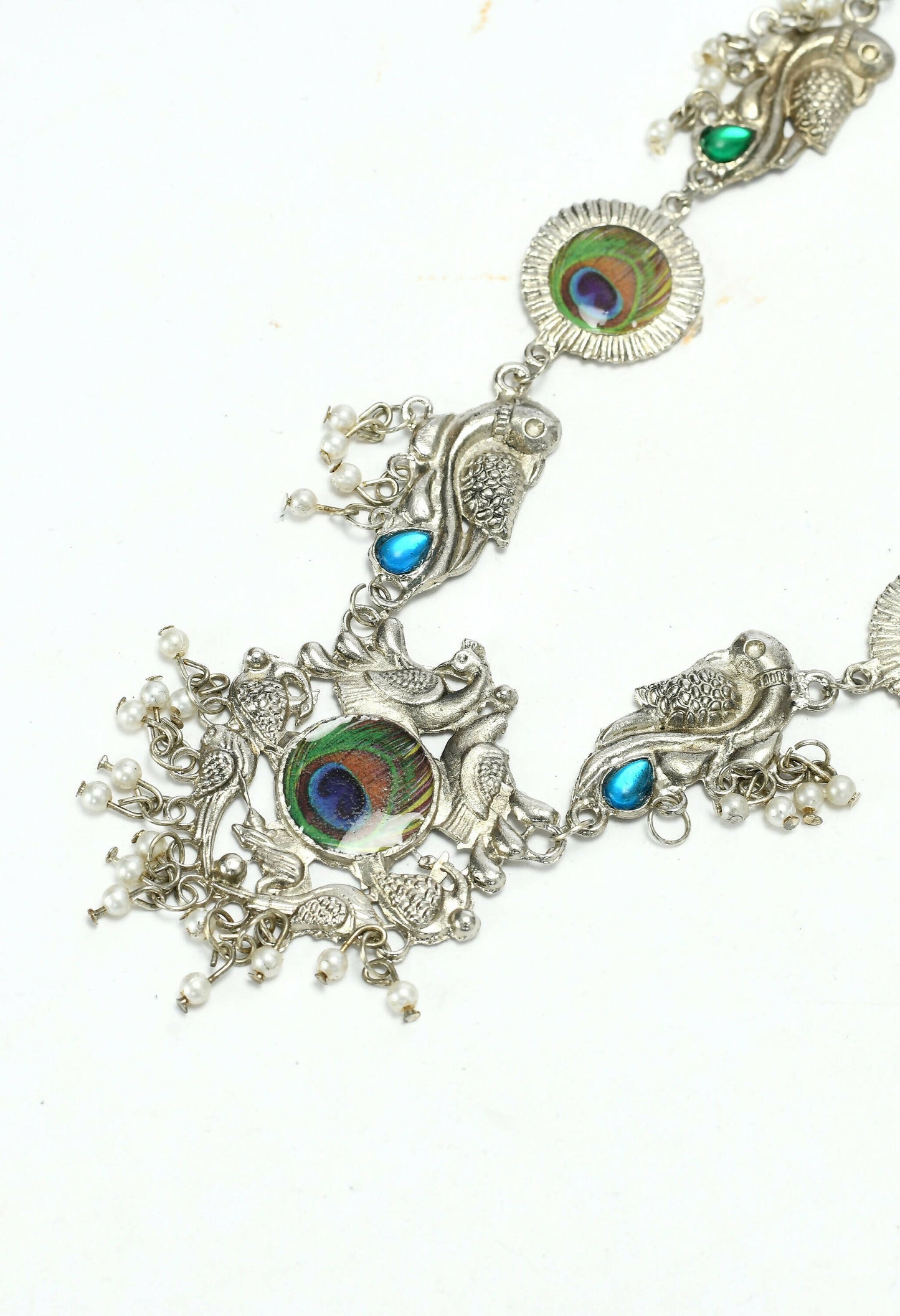 Mominos Fashion Johar Kamal Oxidised Silver-Plated Brass Finish Long Necklace For Women (Silver)