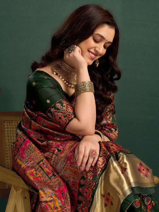 Sangria Woven Design Printed Saree With Blouse