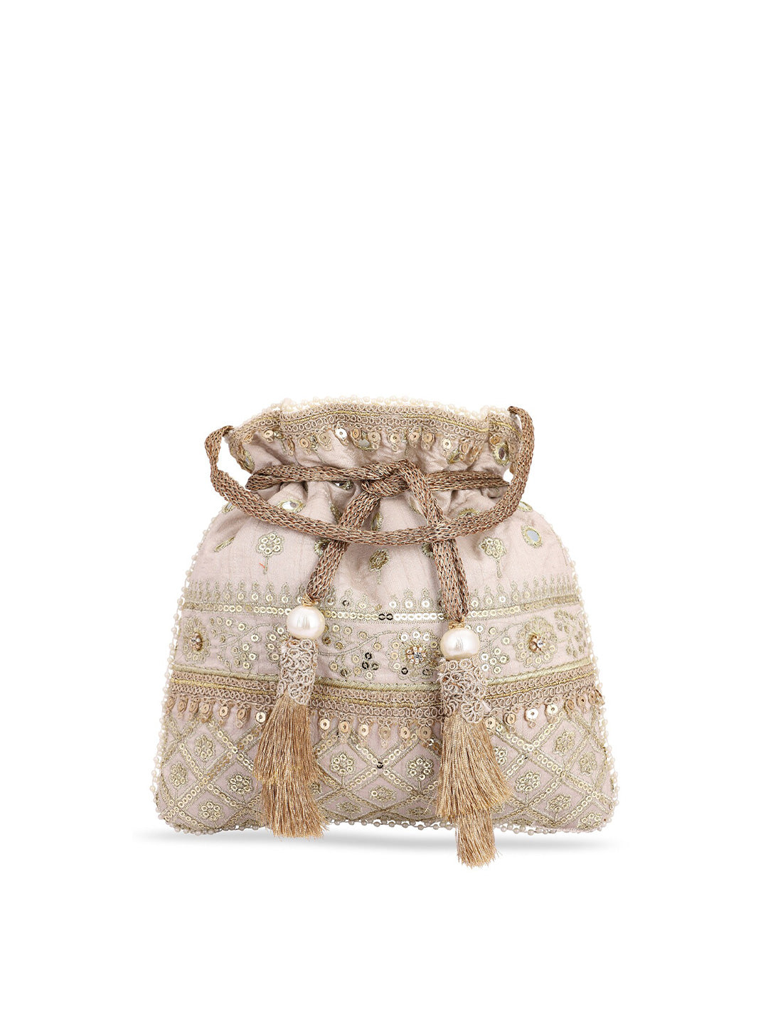 Masq Women Beige & Gold-Toned Embellished Potli