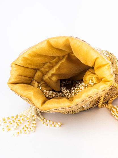 NR By Nidhi Rathi Women Gold Embroidered Potli Bag