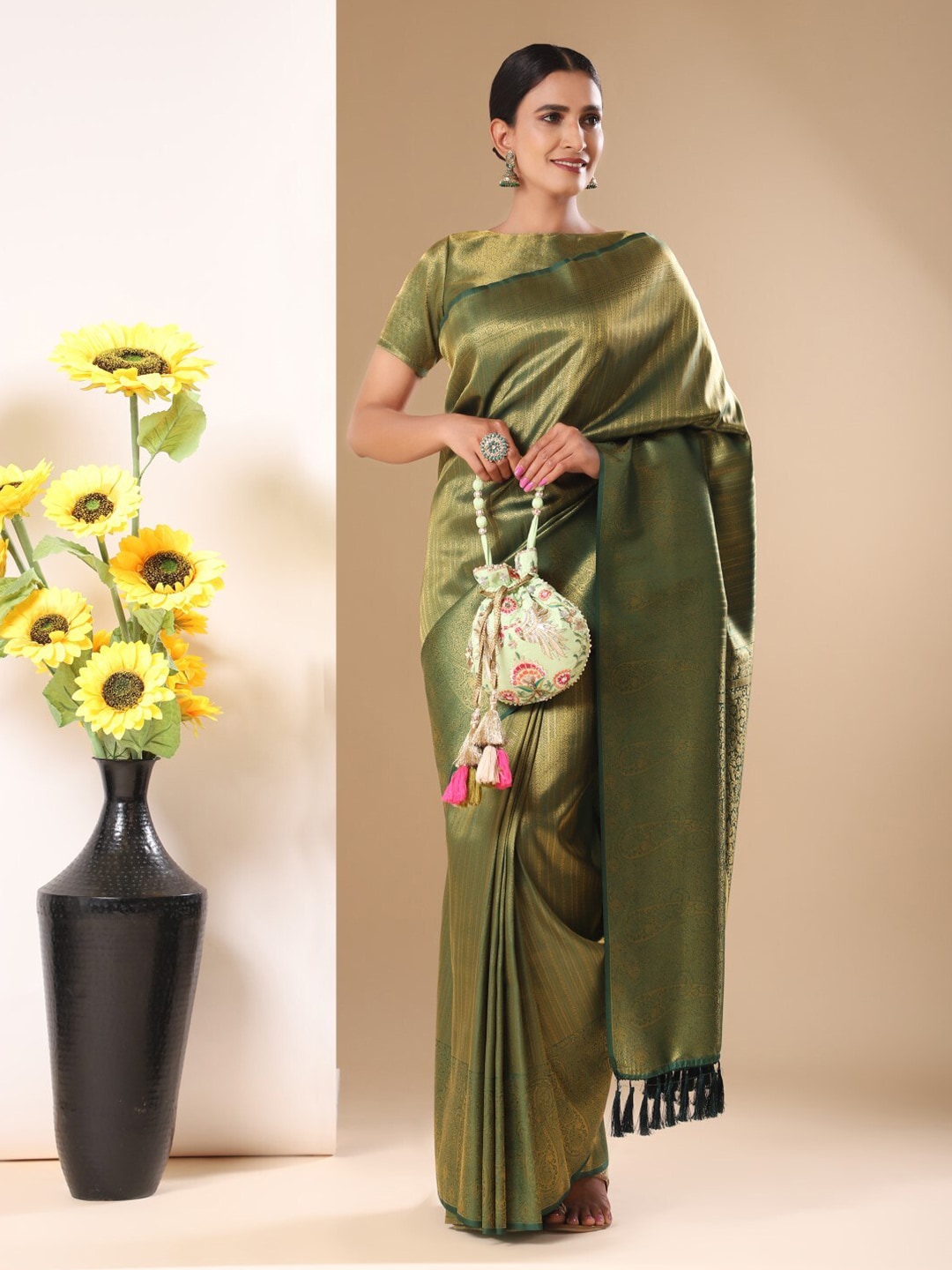 Masq Green & Red Embroidered Potli Clutch