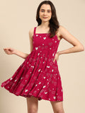 Anayna Print Square Neck Crepe Fit & Flare Mini Dress