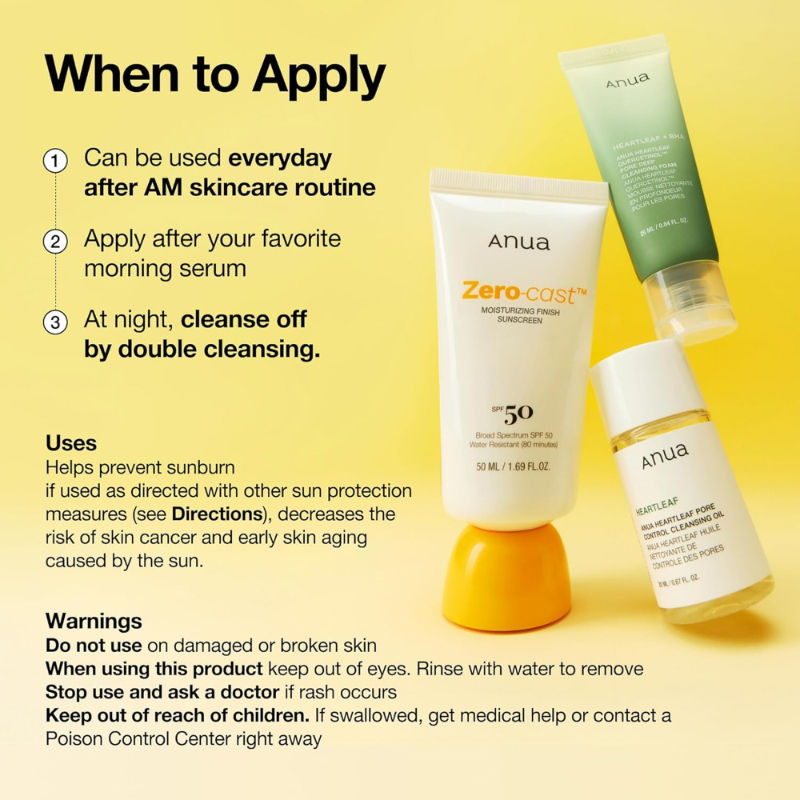 Anua Zero-Cast Moisturizing Finish Sunscreen SPF50+ PA++++ - 50 ml