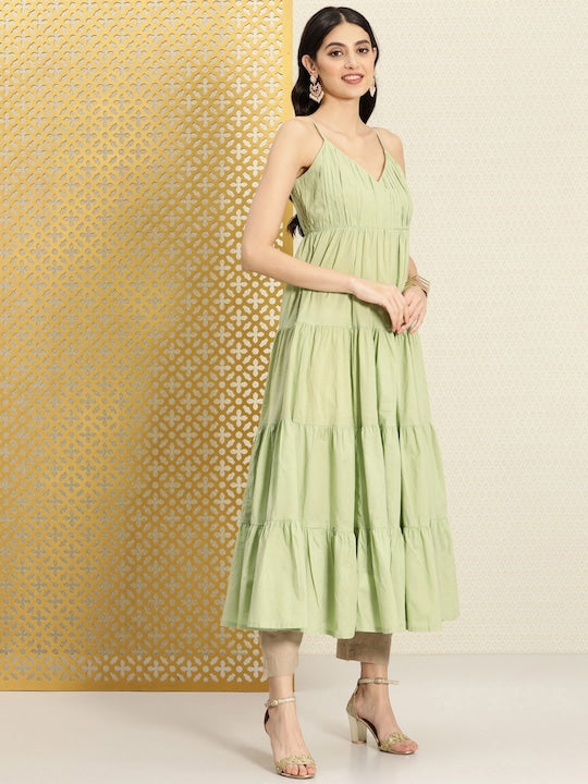 House of Pataudi Women Pure Cotton Pastels Jashn Kurta With Net Over Coat