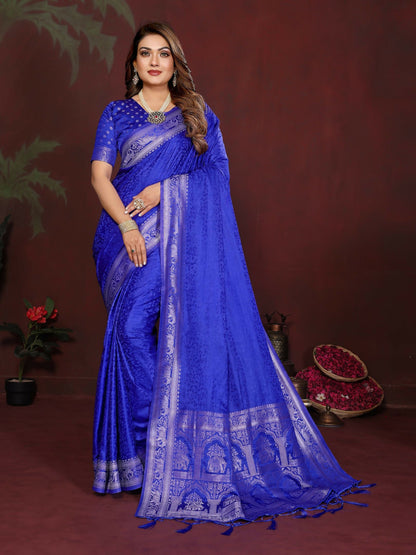 Anaita R Blue Zari Weaving Work Satin Silk Saree With Blouse