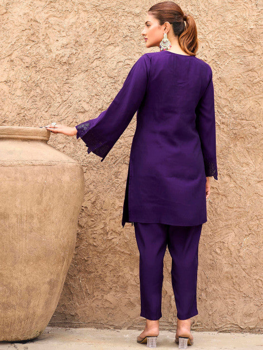 Tikhi Imli Embellished Sequinned V-Neck Tunic With Trousers