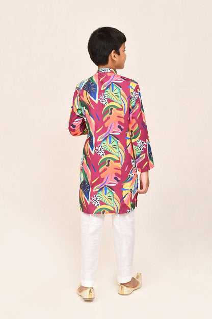 Joban Fashion Cotton Silk Multicolor Kurta With Straight Fit Pant