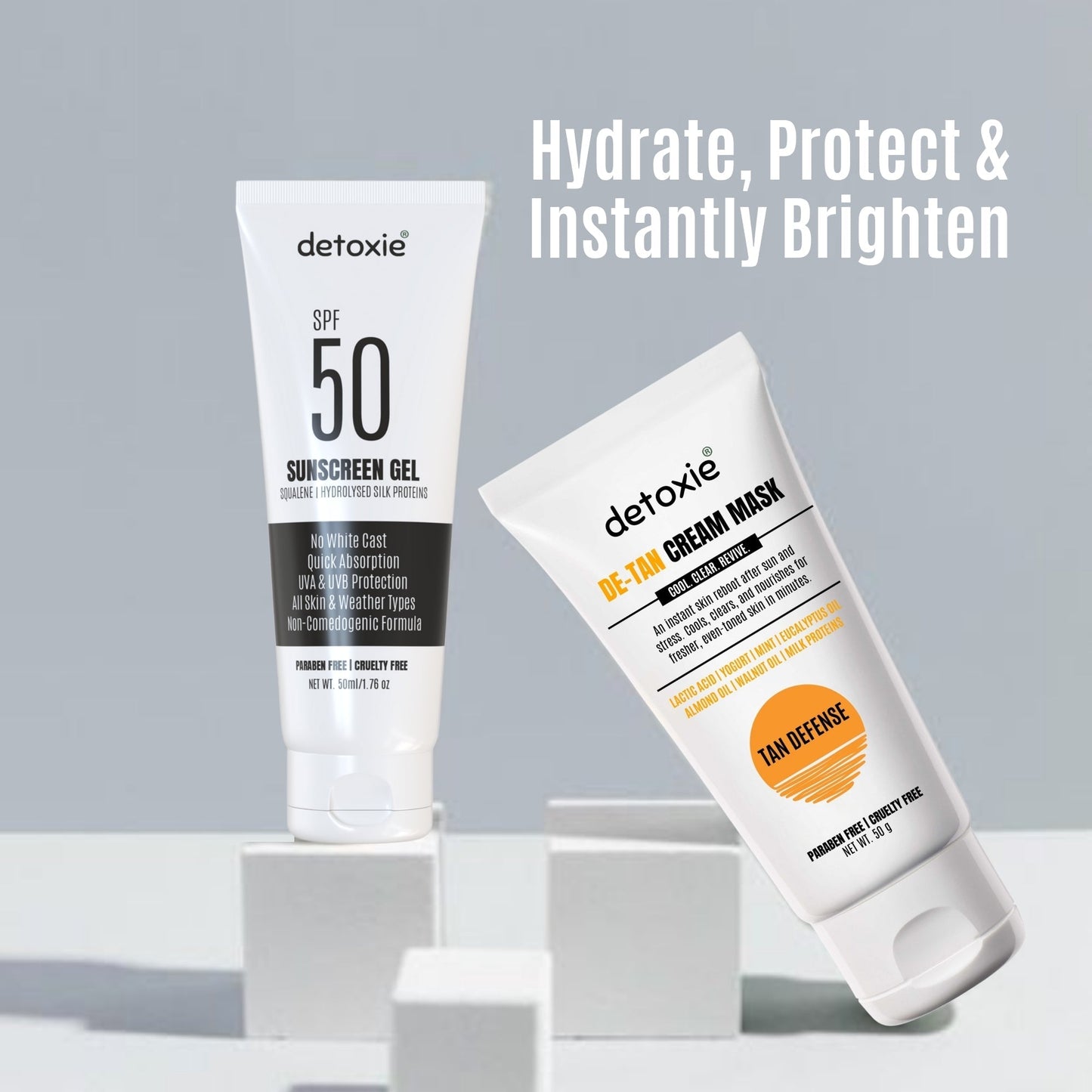 Detoxie Bright Summer Combo - SPF50 Sunscreen Gel & Detan Cream Mask