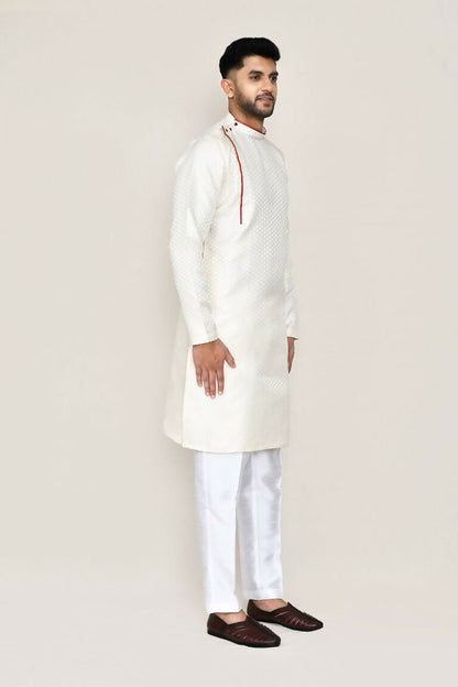 Joban Fashion Cream Colored Jacquard Fabric Kurta With Straight Fit Pant