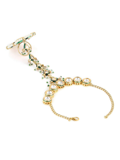 Women's Gold-Toned White Brass Kundan Gold-Polished Link Bracelet - Ruby Raang