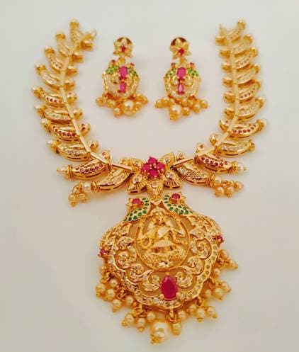 Multicolor AD Ruby Temple Bridal Jewelry