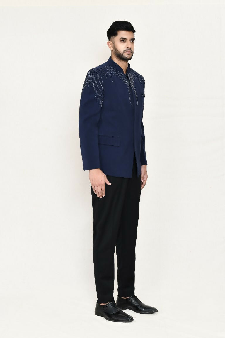 Joban Fashion Blue Colored Terry Rayon Fabric Prince Coat With Pant