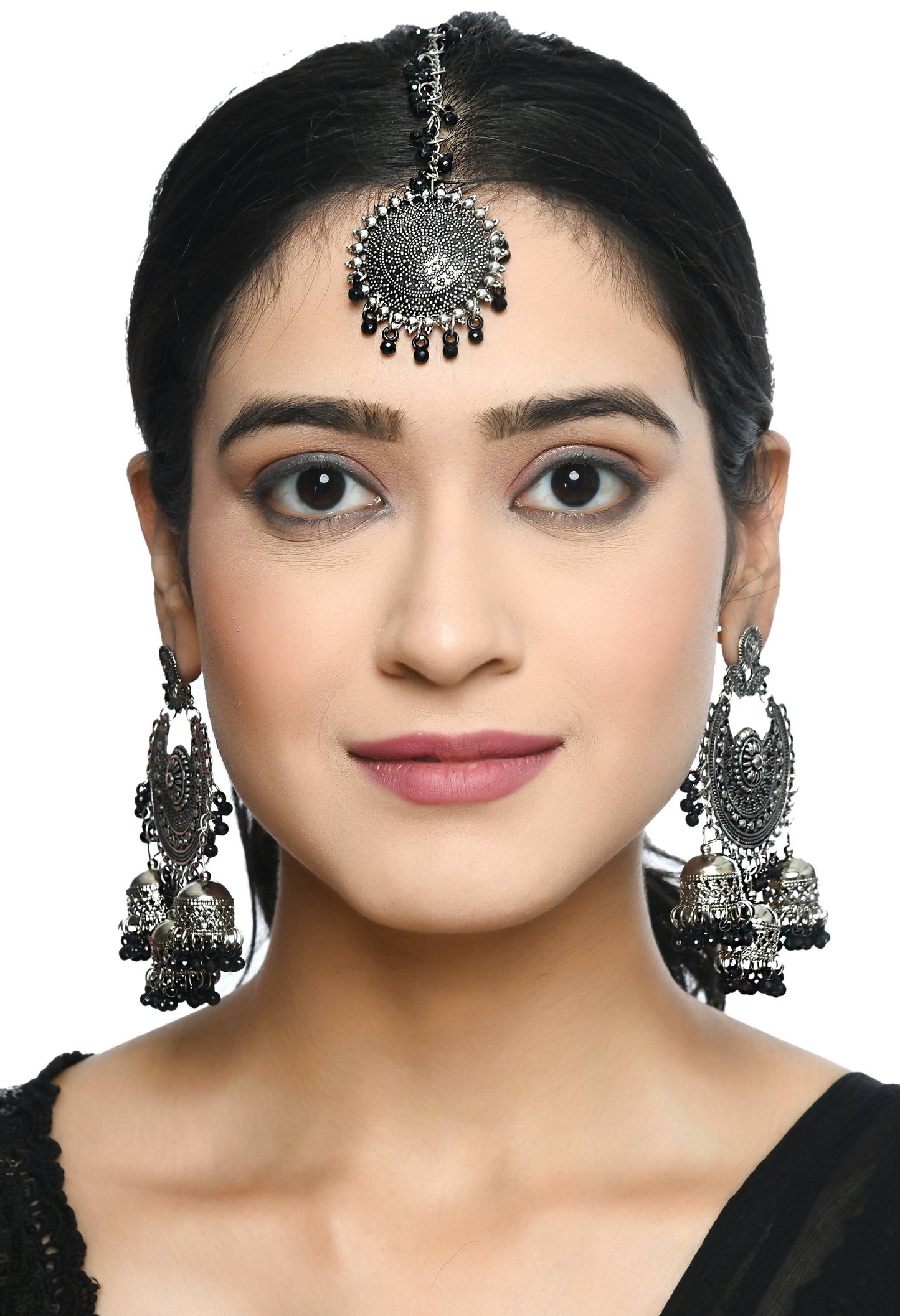 Mominos Fashion Johar Kamal Jhumkas With Maang Tikka Earrings