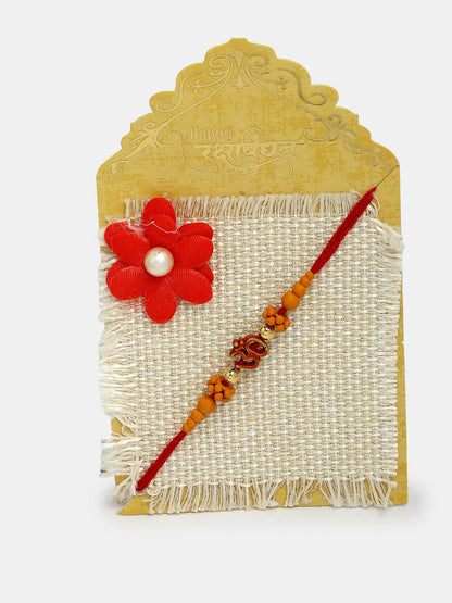 NVR Men Set of 2 Gold-Toned Ganesha Stone-Studded Rakhi With Roli Chawal & Chocolate