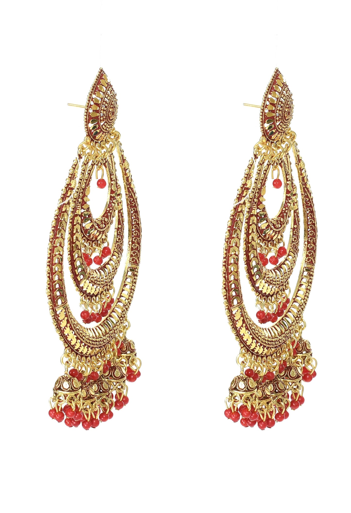 Mominos Fashion Johar Kamal Triple Circle White With Red Big Size Earrings