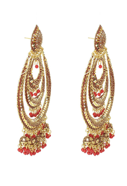 Mominos Fashion Johar Kamal Triple Circle White With Red Big Size Earrings