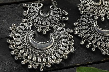 Mominos Fashion Johar Kamal Silver-Plated Chandbali Earrings For Women