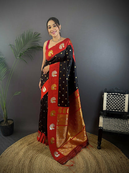 Joban Fashion Maroon Butti Banarasi Silk Sarees