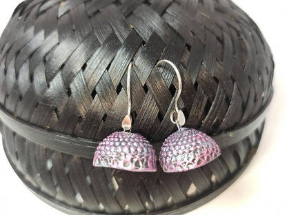 Terracotta Hanging Jhumkas-Silver Pink