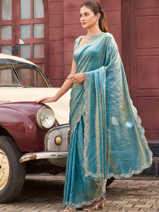 Tikhi Imli Embellished Embroidered Satin Designer Saree