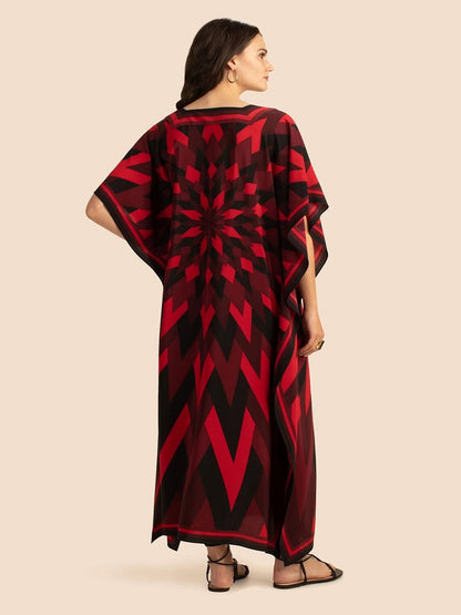 V Neck Printed Lounge Wear Soft Silk Crepe Kaftan J5765