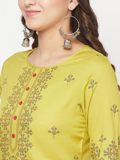 Aniyah Rayon Digital Screen Print Parrot Green Straight Kurta