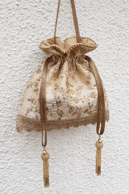 Potli Bag Embroidered poly silk Potli bag