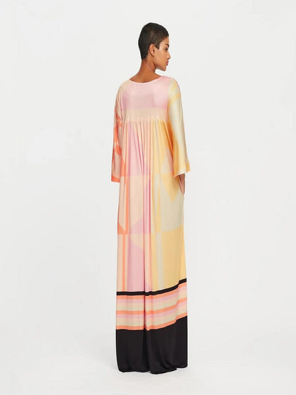 Digital Printed Evening Wear Poly Rayon Cotton Maxi Top Dress Gowns J5758