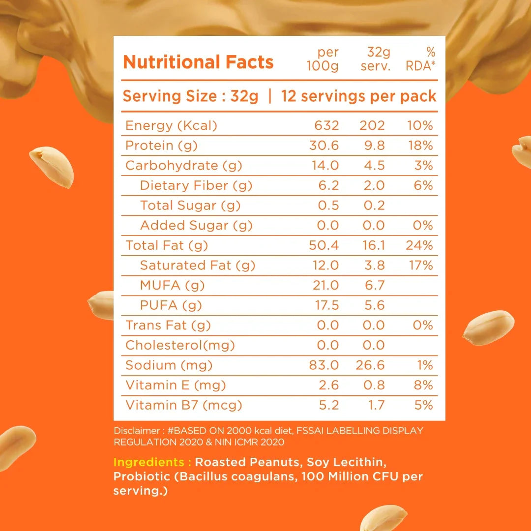 Yogabar Creamy 100% Unsweetened Peanut Butter - 400 gms