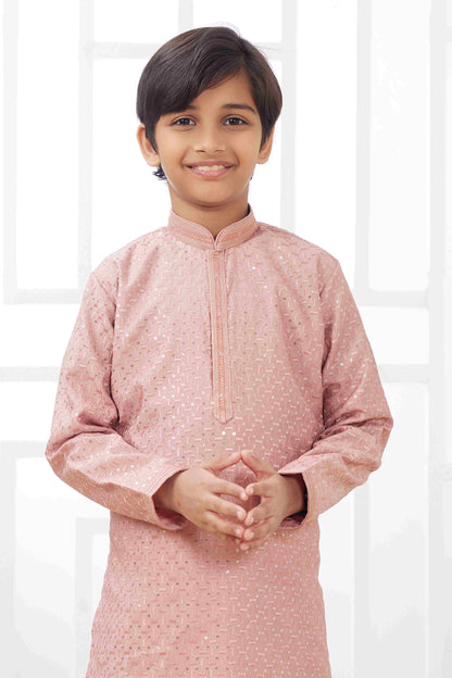 Raivat Ethnic Art Silk Embroidery Work Kids Kurta Pajama In Peach Colour
