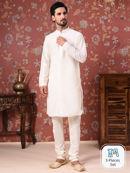 House of Pataudi Straight Kurta With Churidar & Embroidered Nehru Jacket
