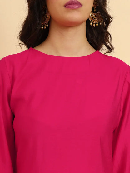 Yufta Pink Silk Flared Sleeves Kurta With Palazzo Banarasi Dupatta Set