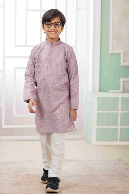 Raivat Ethnic Art Silk Embroidery Work Kids Kurta Pajama In Lilac Colour