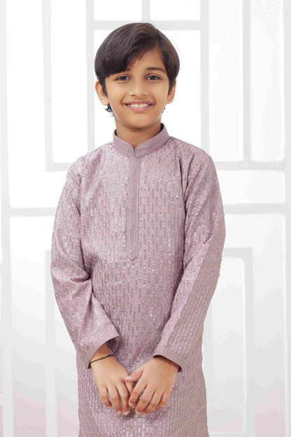 Raivat Ethnic Art Silk Embroidery Work Kids Kurta Pajama In Lilac Colour