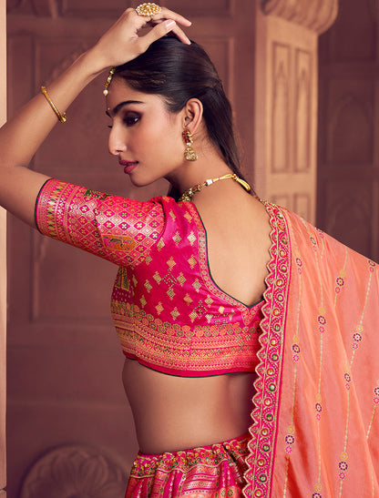 Monjolika Fashion Multi Colour Banarasi Silk Blend Embroidered, Sequins, Swarovski and Weaving Work Lehenga Choli