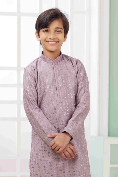 Raivat Ethnic Art Silk Embroidery Work Kids Kurta Pajama In Lilac Colour