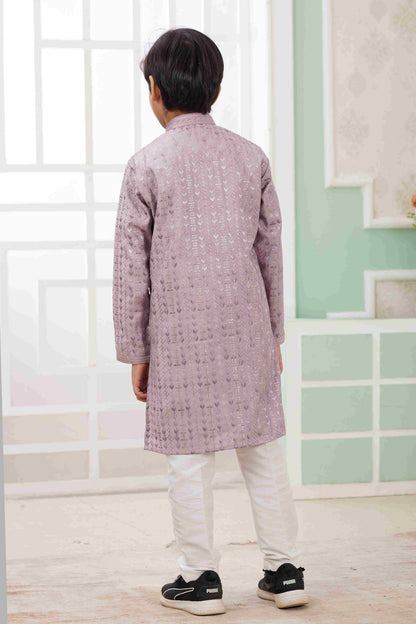 Raivat Ethnic Art Silk Embroidery Work Kids Kurta Pajama In Lilac Colour