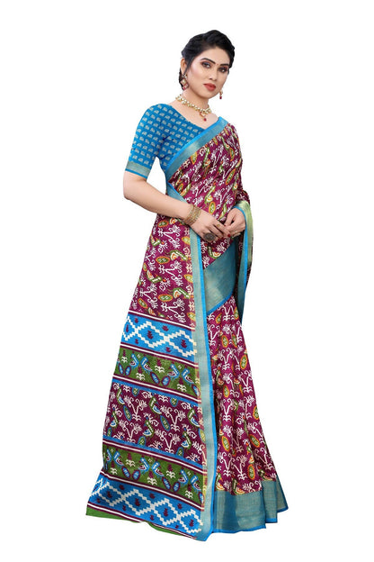 Vamika Purple and Blue Linen Jari Border Saree Online At Low Price