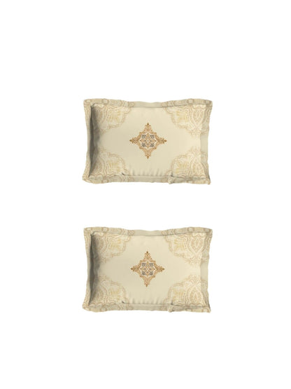 DDecor Beige & Grey Ethnic Motifs 180 TC Cotton 1 King Bedsheet with 2 Pillow Covers