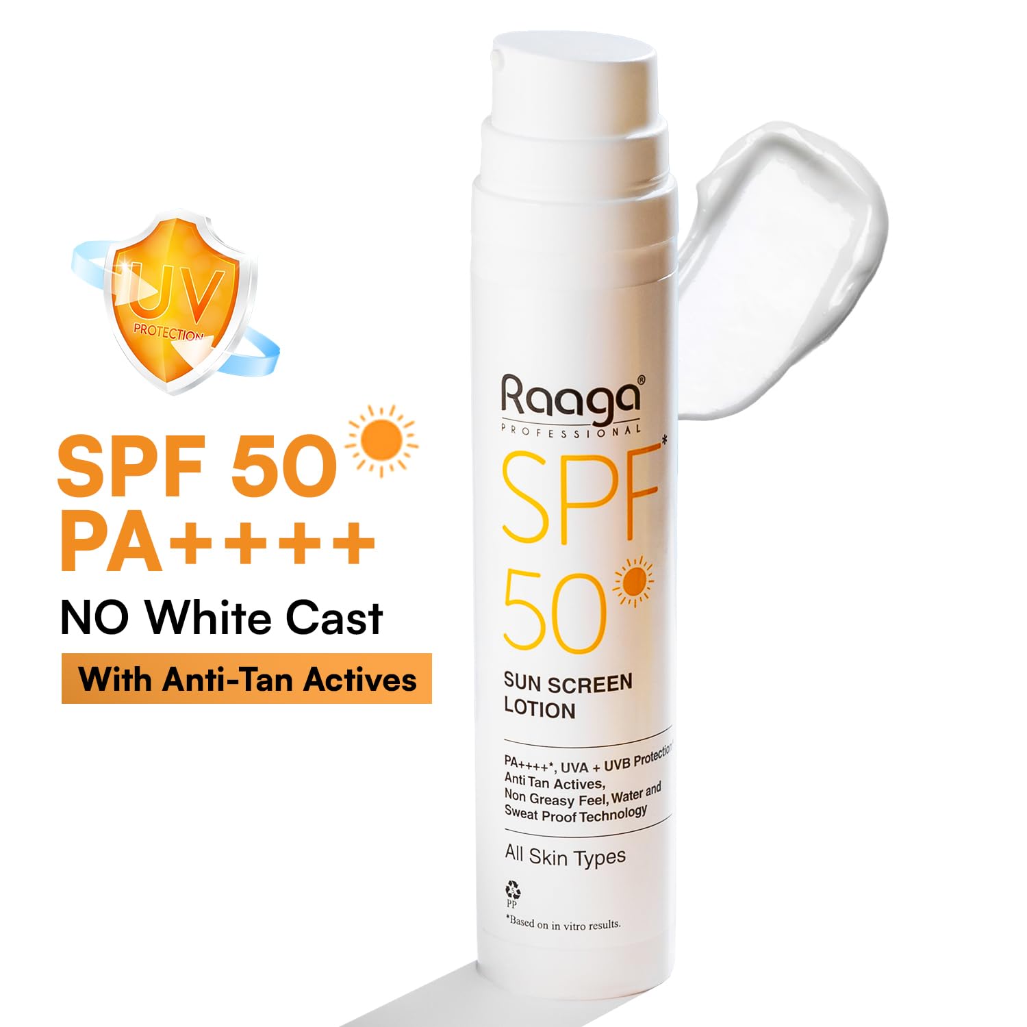 Raaga Professional SPF 50 Sunscreen Lotion | PA++++, UVA + UVB Protection,All Skin, Anti Tan Activities, Non-Greasy Feel, Water and Sweat Proof Technology (55 ml)