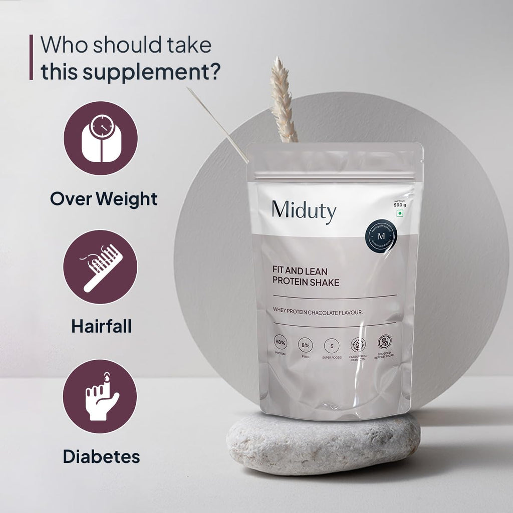 Miduty by Palak Notes Fit N Lean Protein Shake Low-Carb Protein Shake Sweetened with Xylitol & Stevia, Ashwagandha, Garcinia Cambogia, MCT Powder - Lean Protein for Weight Loss - 500 grams