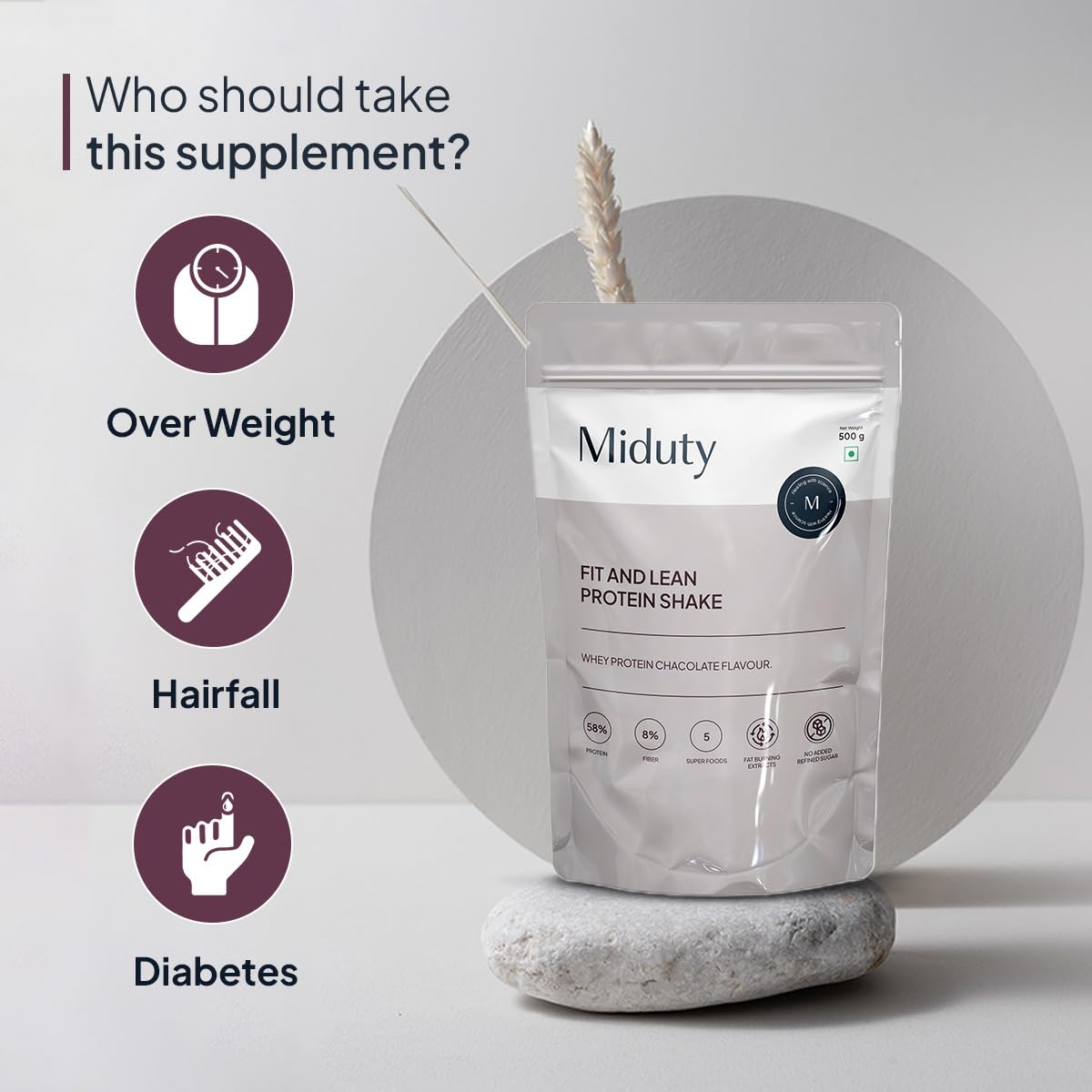 Miduty by Palak Notes Fit N Lean Protein Shake Low-Carb Protein Shake Sweetened with Xylitol & Stevia, Ashwagandha, Garcinia Cambogia, MCT Powder - Lean Protein for Weight Loss - 500 grams