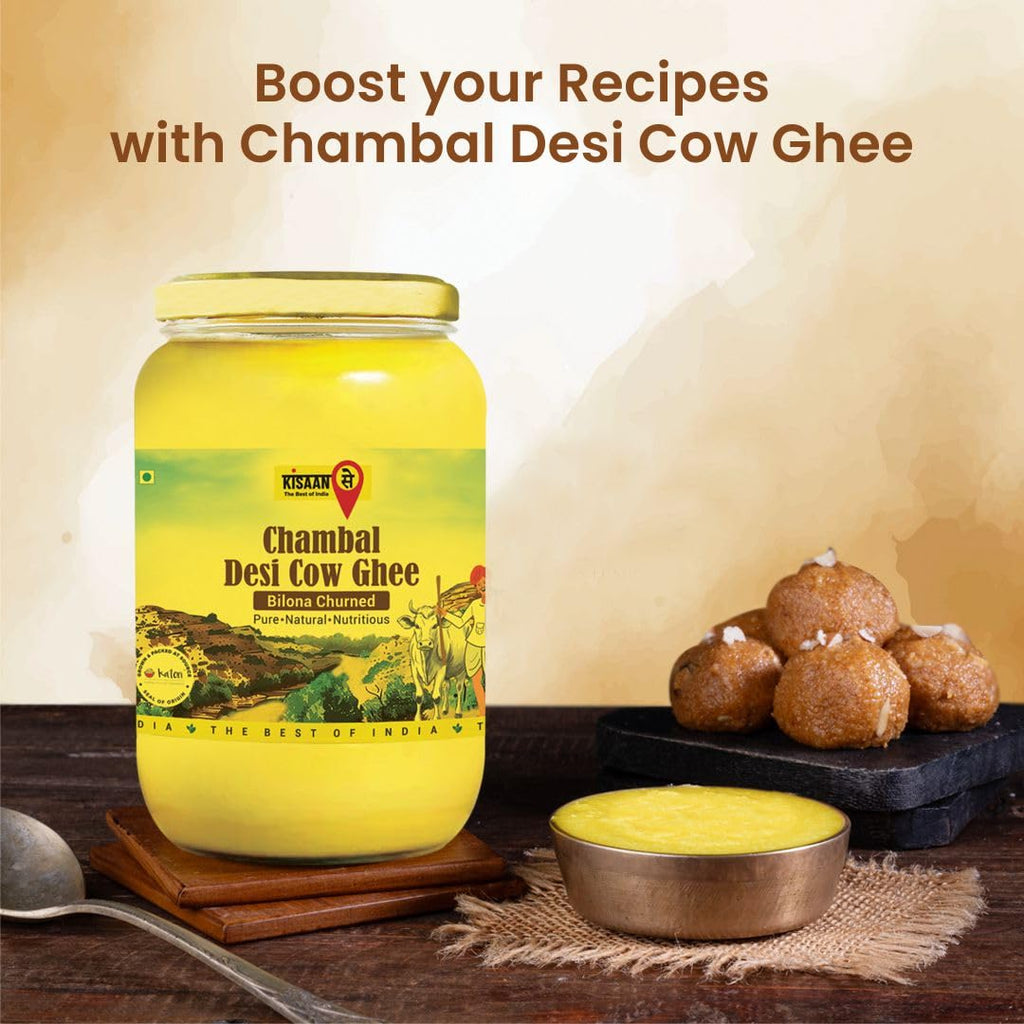 Kisaansay Chambal Desi Cow Ghee | 100% Pure Desi Cow Ghee | Traditionally Bilona Churned | Promotes Gut & Heart Health | Immunity Booster | Rich in Nutrients | Vedic Method | Authentic Ghee
